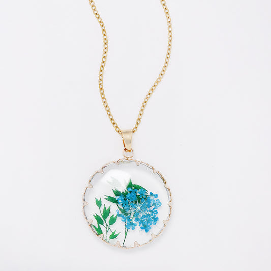 SSYN7452 - Steel 40cm + 5cm round floral resin necklace