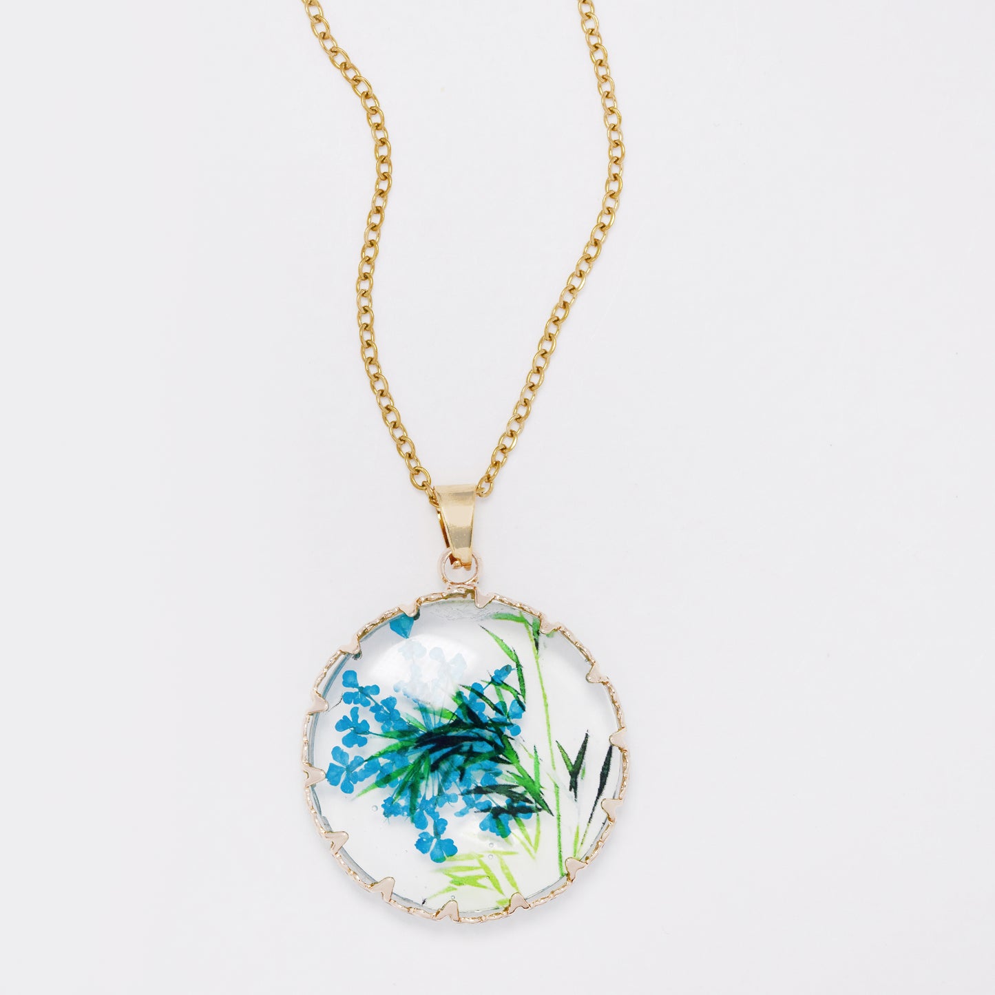 SSYN7453 - Steel 40cm + 5cm round floral resin necklace
