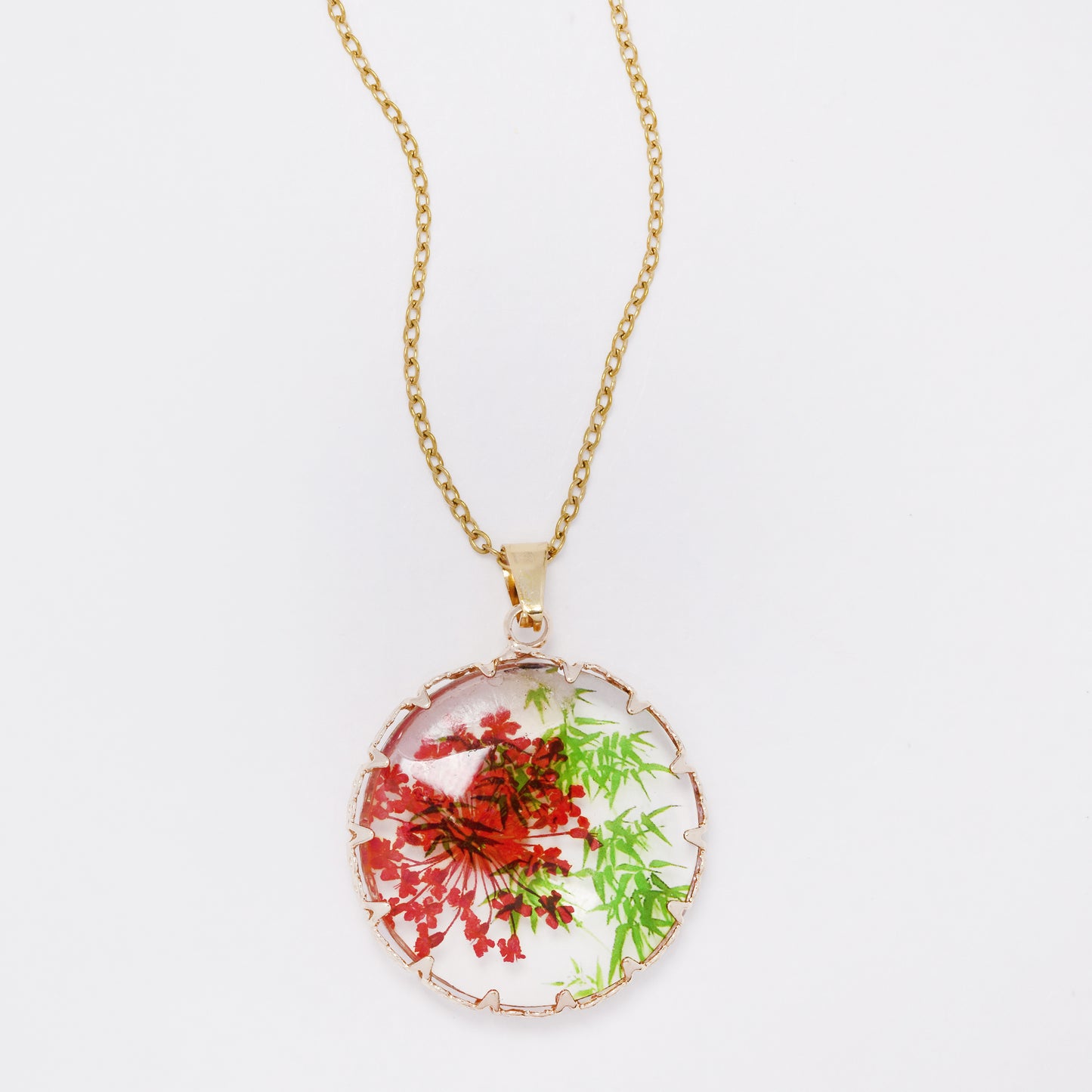 SSYN7454 - Steel 40cm + 5cm round floral resin necklace