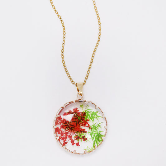 SSYN7454 - Steel 40cm + 5cm round floral resin necklace