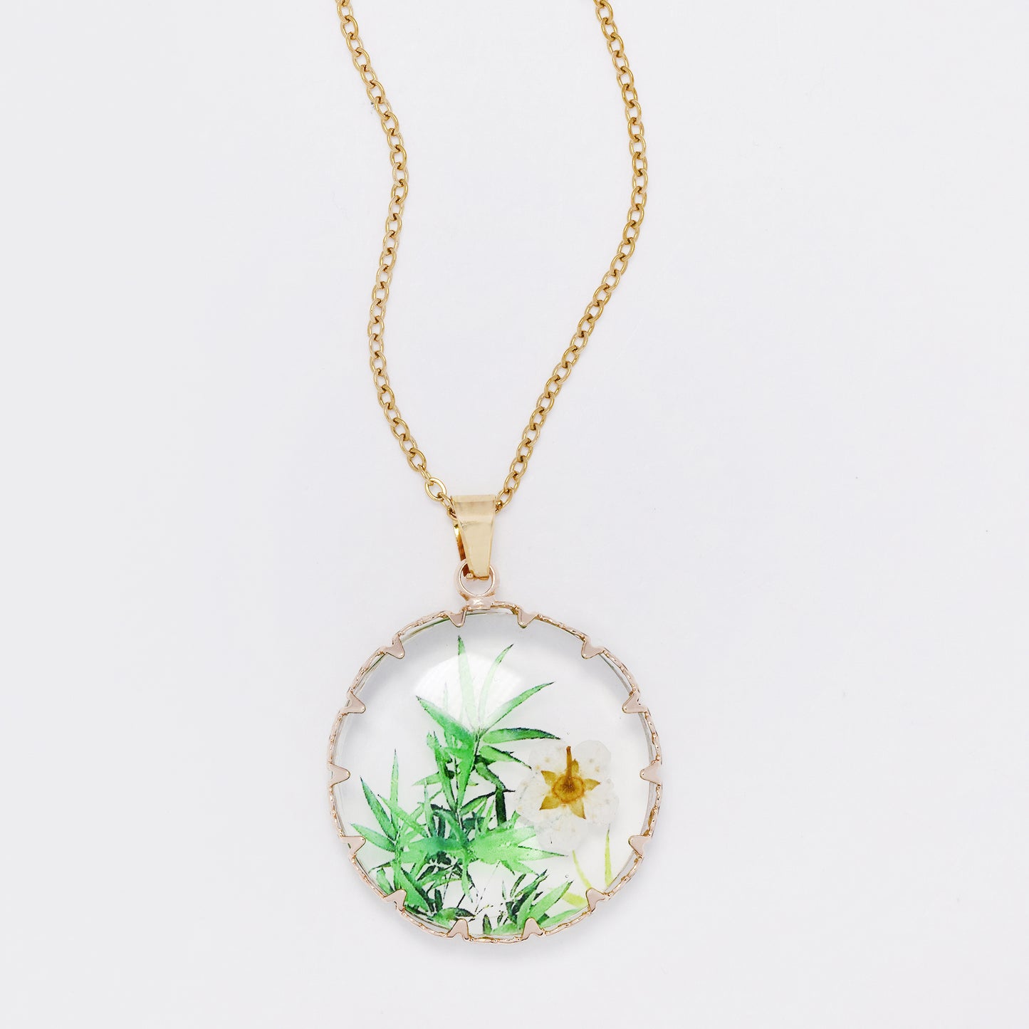 SSYN7455 - Steel 40cm + 5cm round floral resin necklace