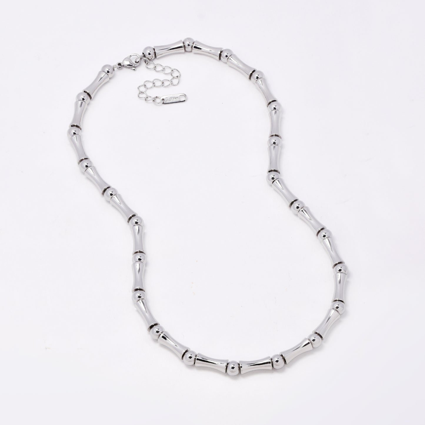 SSYN7768 - Steel 41cm + 5cm x 6mm bamboo & ball necklace