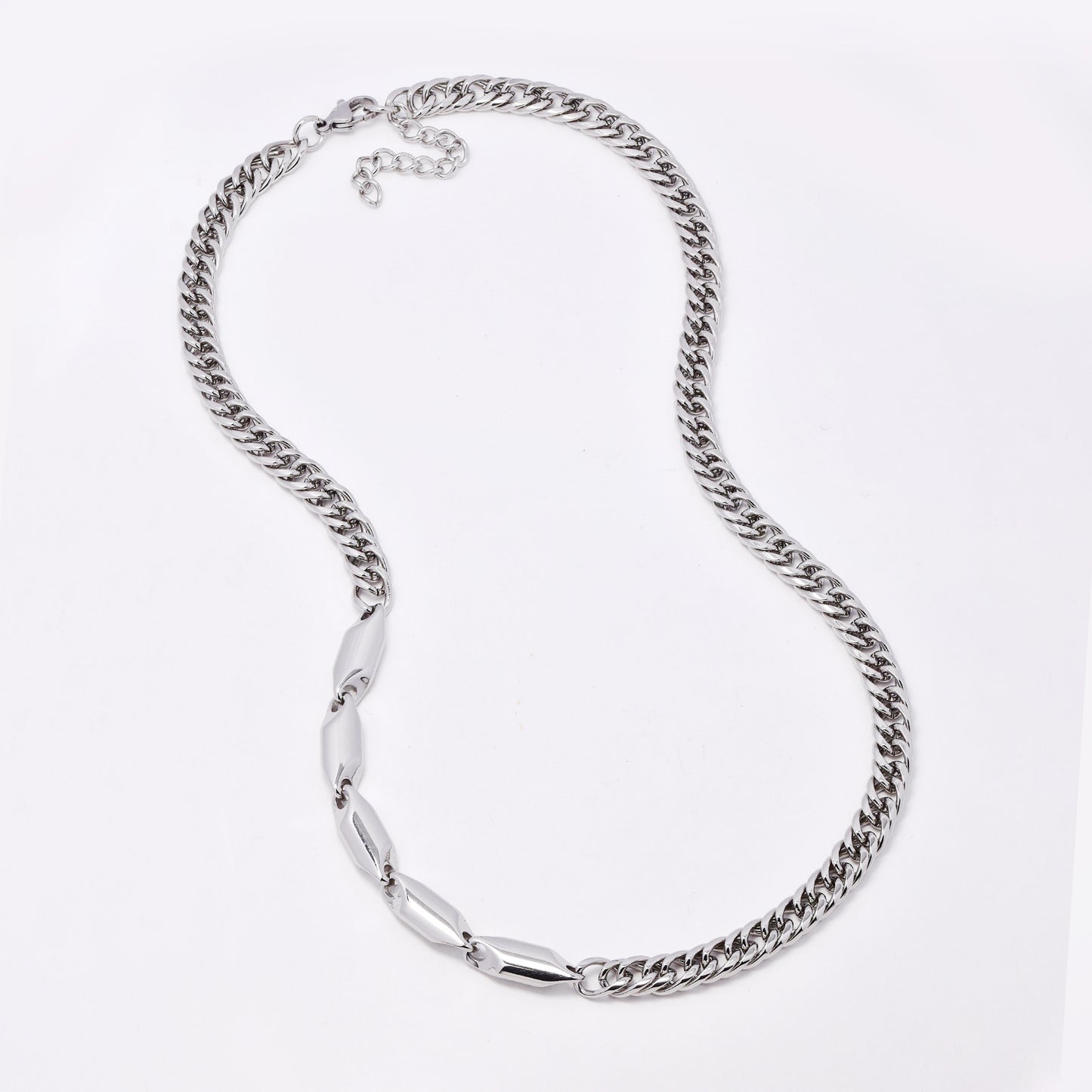 SSYN7770 - Steel 50cm + 4cm x 7mm fancy curb necklace
