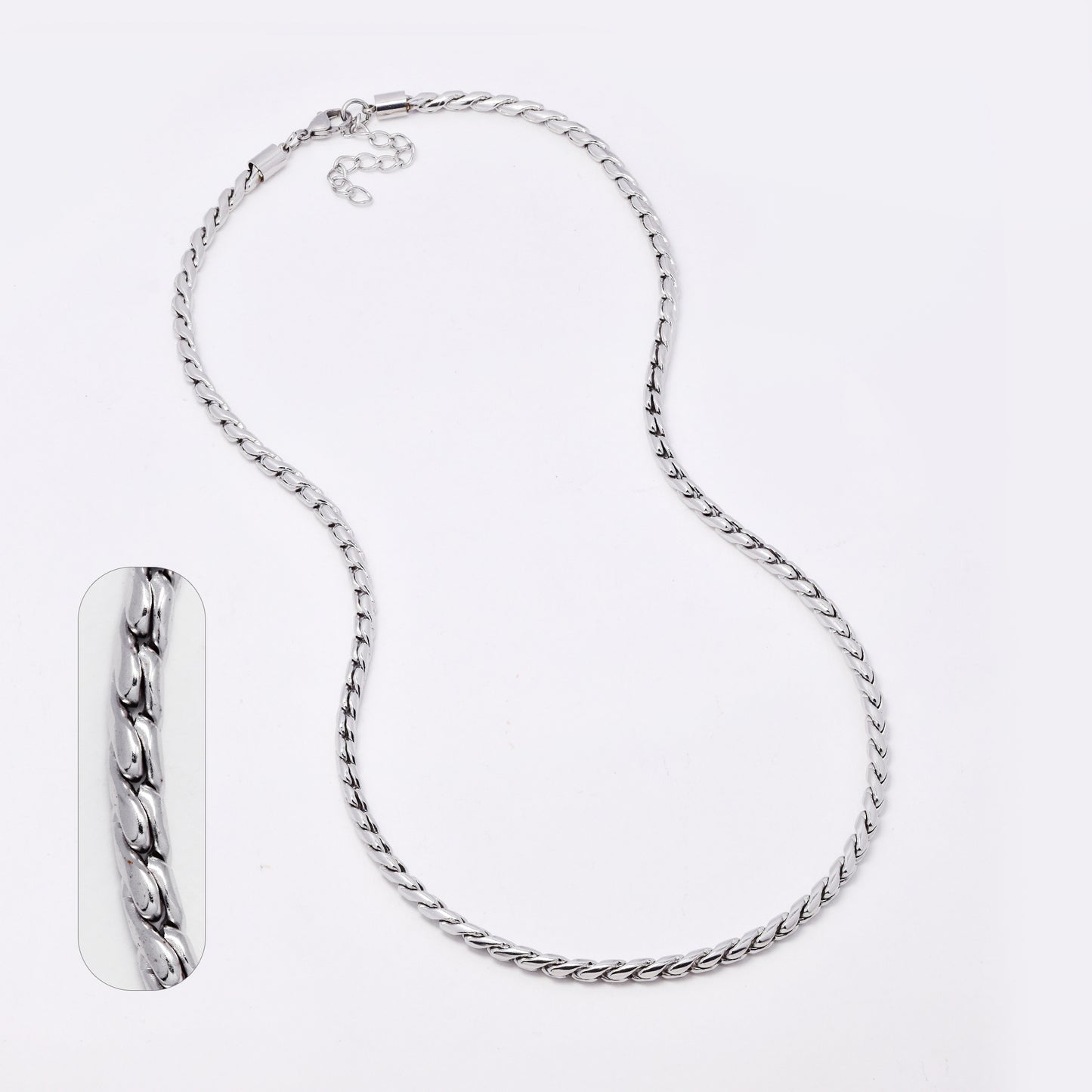 SSYN7771 - Steel 51cm + 5cm x 4mm serpentine necklace