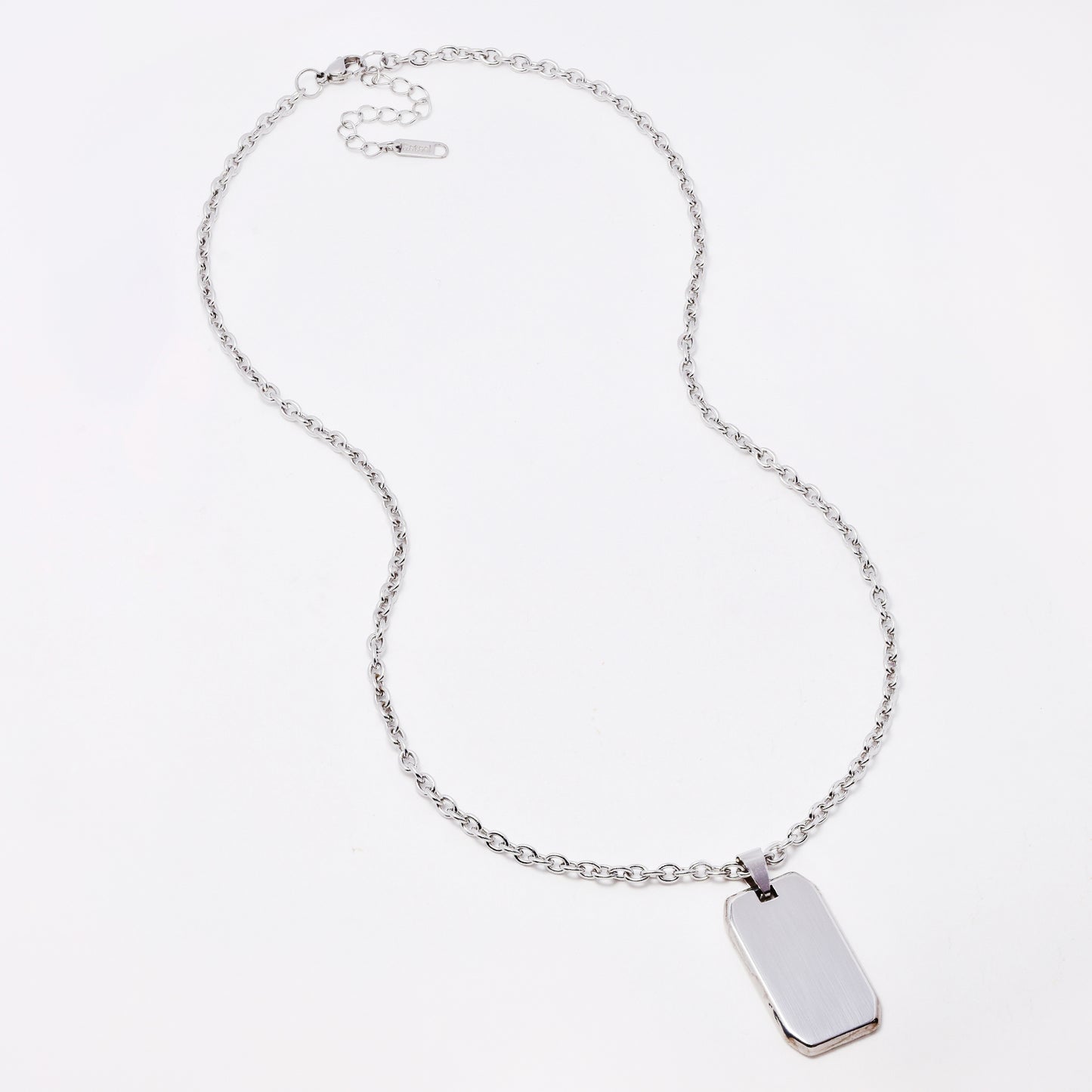 SSYN7779 - Steel 52cm + 5cm x 4mm rectangular disk necklace