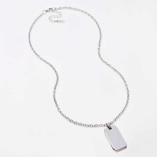 SSYN7779 - Steel 52cm + 5cm x 4mm rectangular disk necklace