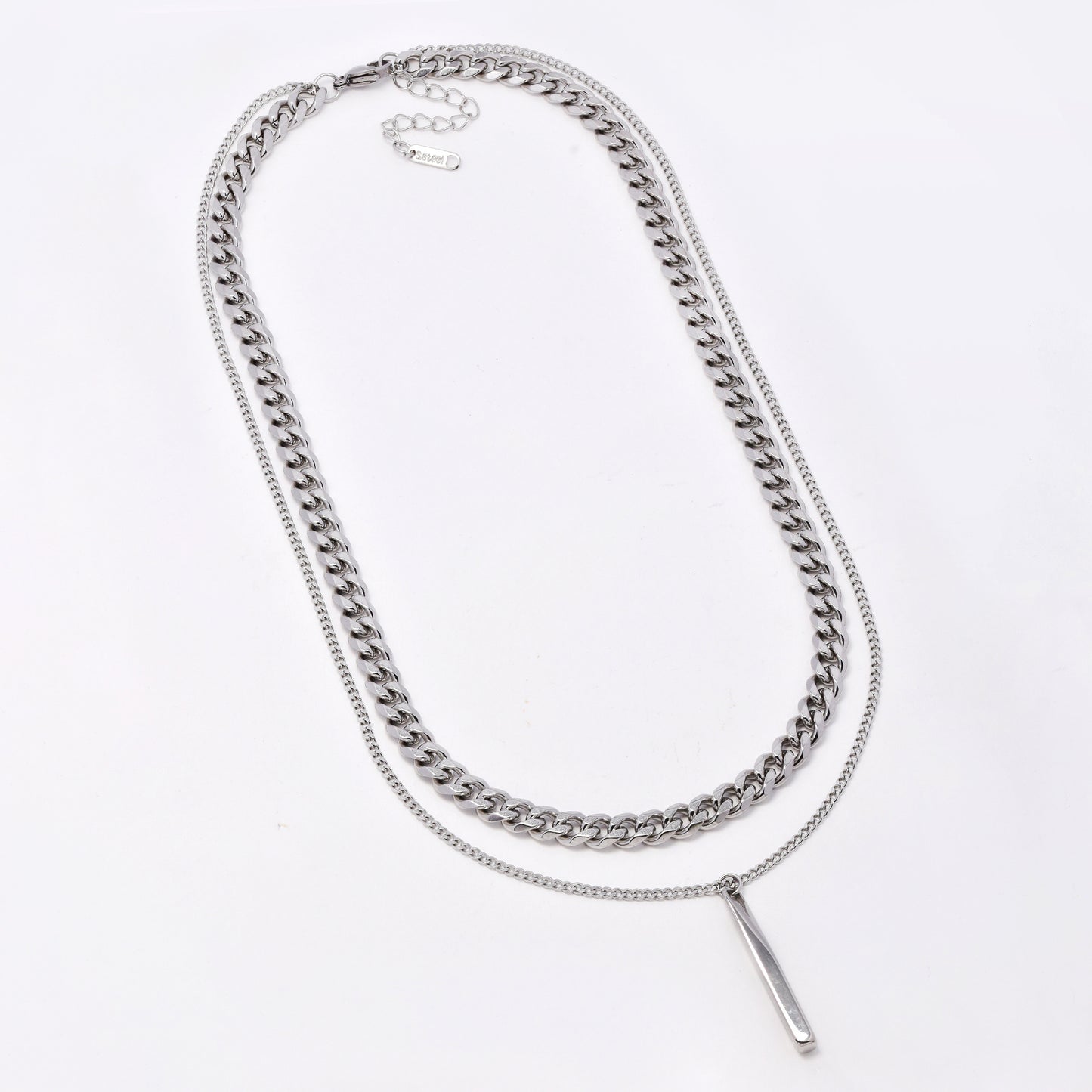 SSYN7780 - Steel 46cm + 5cm layered bar necklace