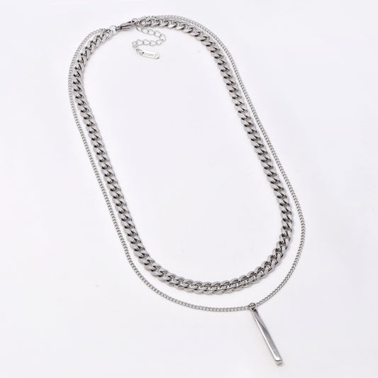 SSYN7780 - Steel 46cm + 5cm layered bar necklace