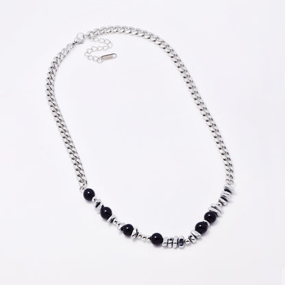 SSYN7781 - Steel 46cm + 5cm x 6mm natural stone & organic shaped bead necklace
