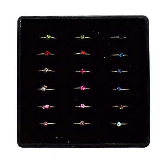 18 Piece Stainless steel multi colour cubic zirconia nose rings - SSYNS3521