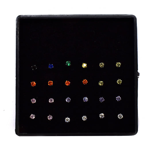 24 Piece Stainless steel Multicolour cubic zirconia nose studs piercing