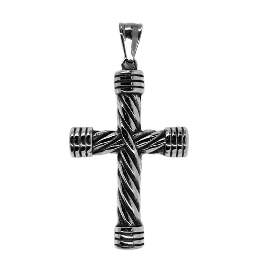 Stainless steel twisted rope detail cross pendant