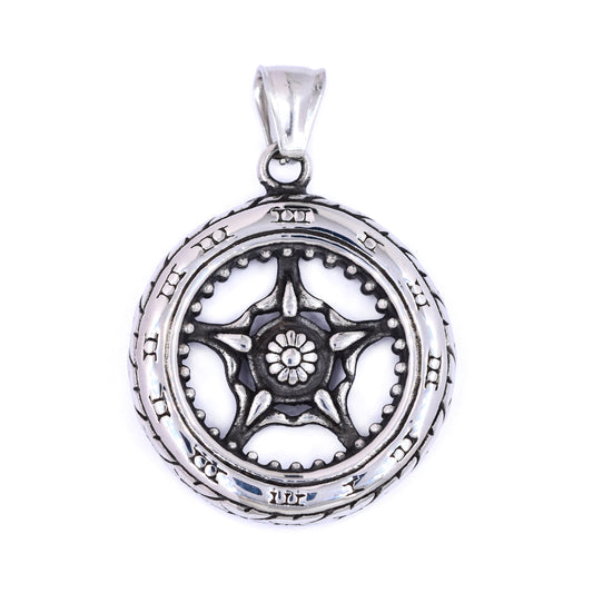 Stainless steel round oxidised disk roman numeral pendant - SSYP4757