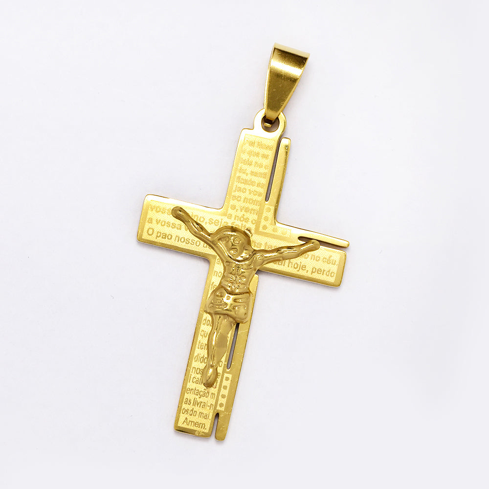 Stainless steel 'Lord's Prayer' crucifix pendant with right border - SSYP5317