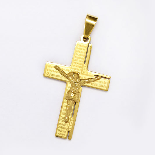 Stainless steel 'Lord's Prayer' crucifix pendant with right border - SSYP5317