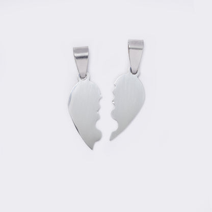 2 Piece split heart steel pendant - SSYP5655