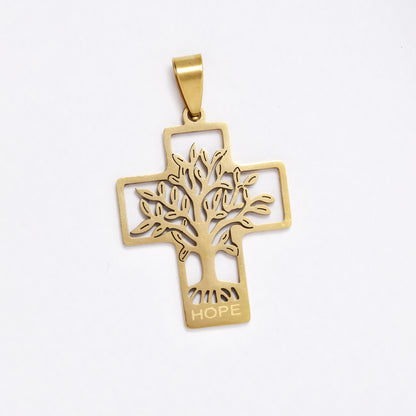 Tree of life hope cross steel pendant - SSYP5661