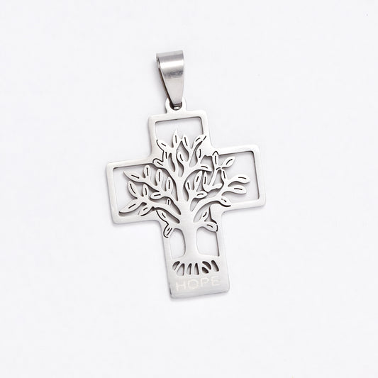 Tree of life hope cross steel pendant - SSYP5661