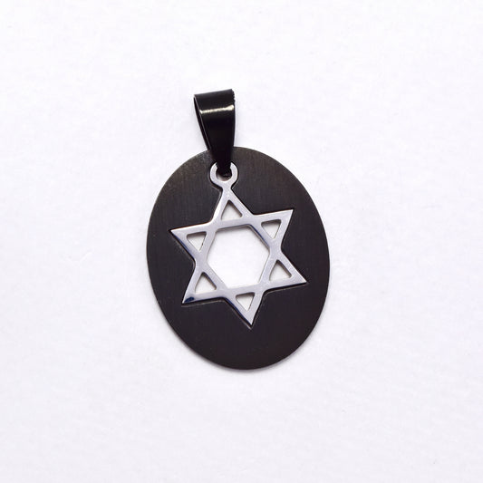 SSYP6067 - St Steel 32mm x 26mm Star of David cutout disk pendant