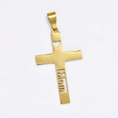 SSYP6068 - St Steel 43mm x 25mm Mom heart cross pendant