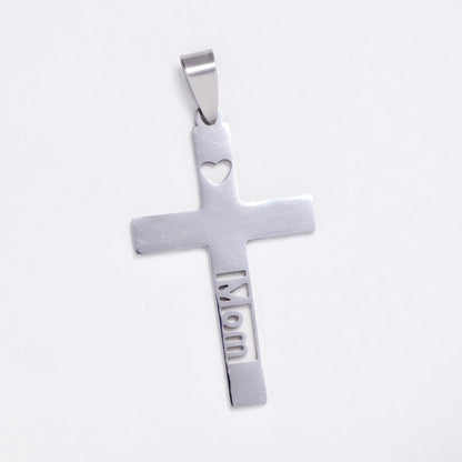 SSYP6068 - St Steel 43mm x 25mm Mom heart cross pendant