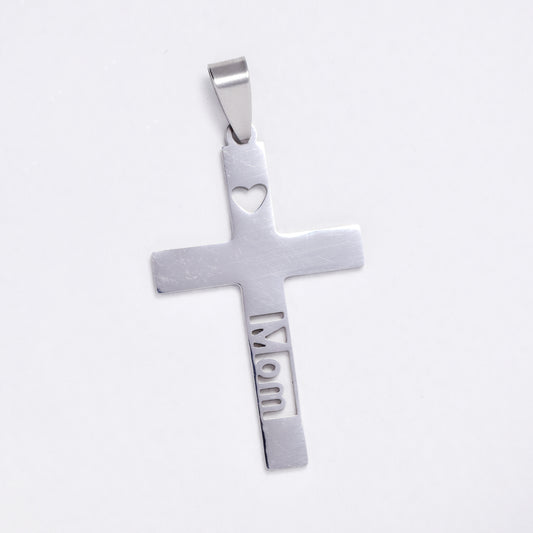 SSYP6068 - St Steel 43mm x 25mm Mom heart cross pendant
