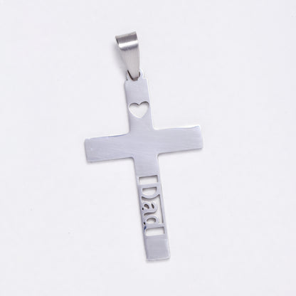 SSYP6069 - St Steel 43mm x 25mm Dad heart cross pendant