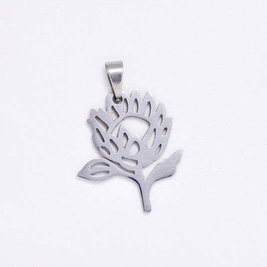 SSYP6071 - St Steel 25mm x 22mm protea flower pendant