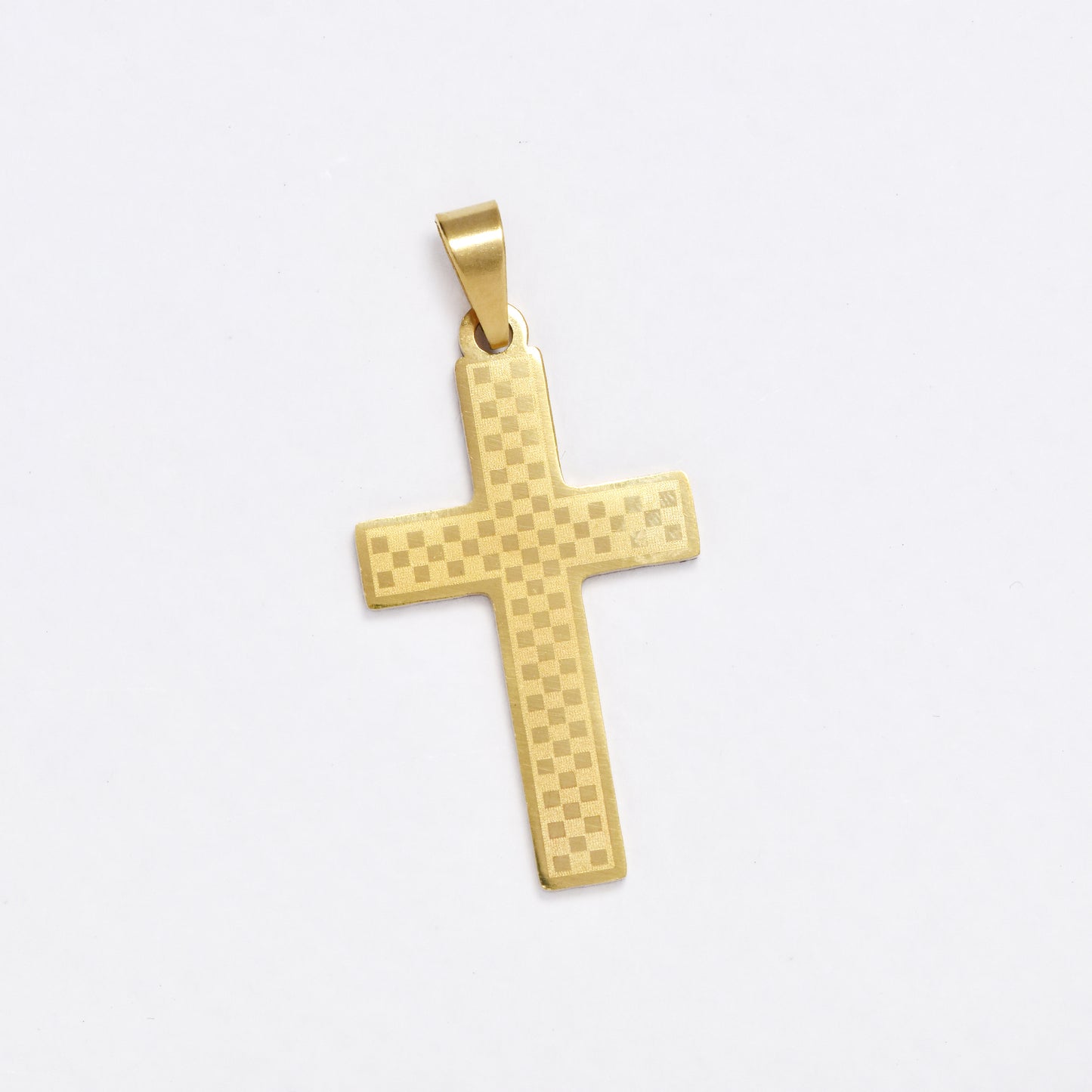 SSYP6072 - St Steel 40mm x 19mm checkered cross pendant