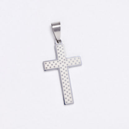 SSYP6072 - St Steel 40mm x 19mm checkered cross pendant