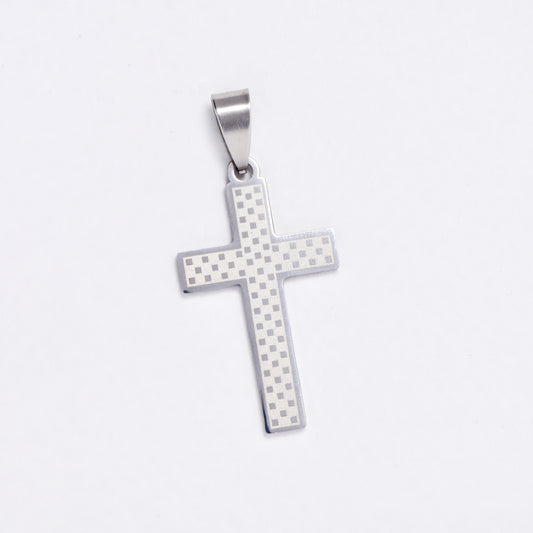 SSYP6072 - St Steel 40mm x 19mm checkered cross pendant