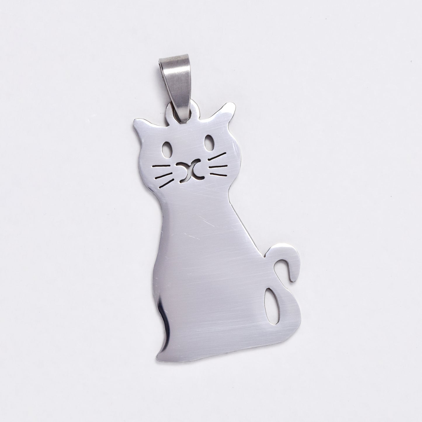 SSYP6073 - St Steel 40mm x 23mm large cat pendant