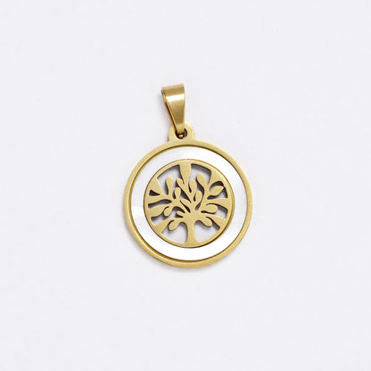 SSYP6074 - St Steel 20mm round shell tree of life disk pendant