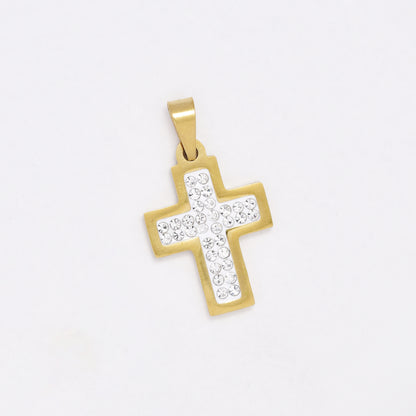 SSYP6080 - St Steel 30mm x 18mm CZ cross pendant
