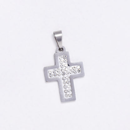 SSYP6080 - St Steel 30mm x 18mm CZ cross pendant