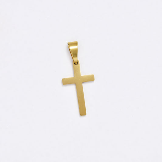 SSYP6083 - St Steel 21mm x 12mm  medium gold cross pendant