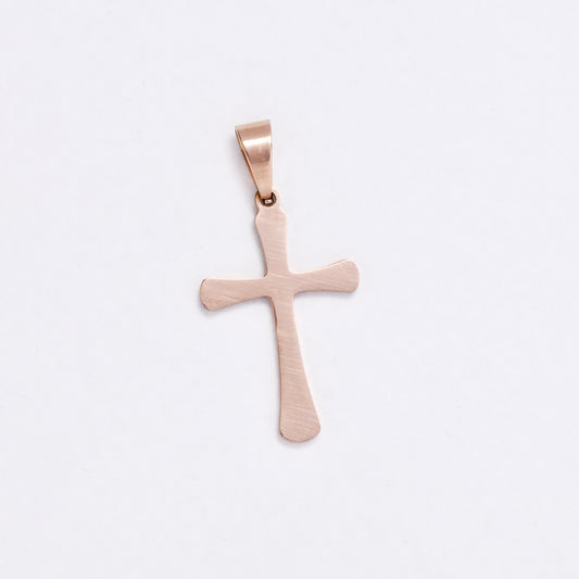 SSYP6084 - St Steel 25mm x 21mm medium rose gold cross pendant