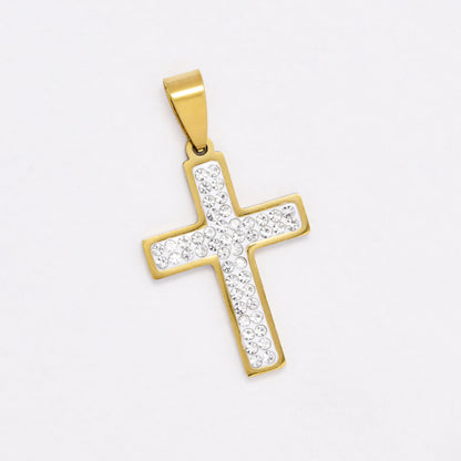 SSYP6446 - St Steel 30mm x 20mm crystal cross pendant