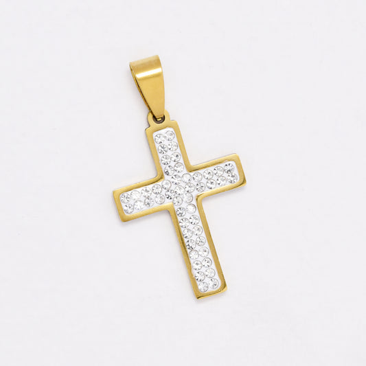 SSYP6446 - St Steel 30mm x 20mm crystal cross pendant