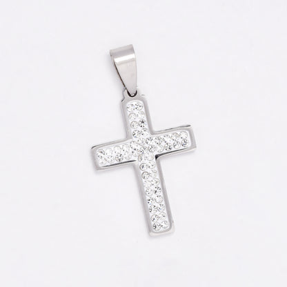 SSYP6446 - St Steel 30mm x 20mm crystal cross pendant
