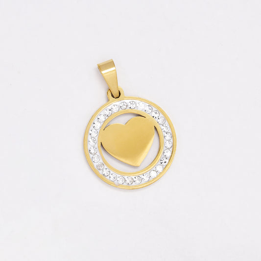 SSYP6448 - St Steel 20mm crystal circle heart pendant