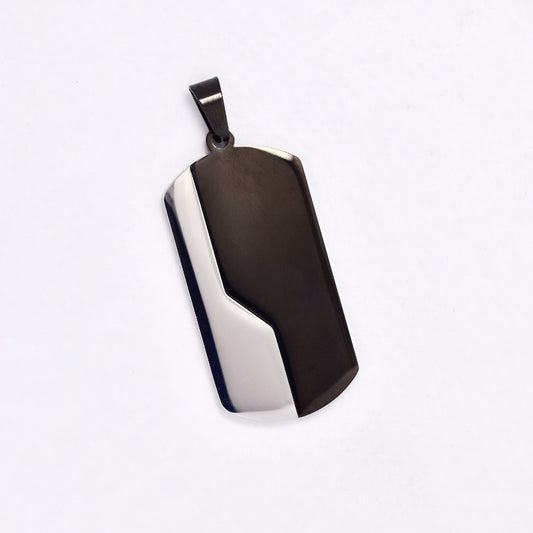 SSYP6454 - St Steel 38mm x 20mm 2 tone rectangular disk pendant