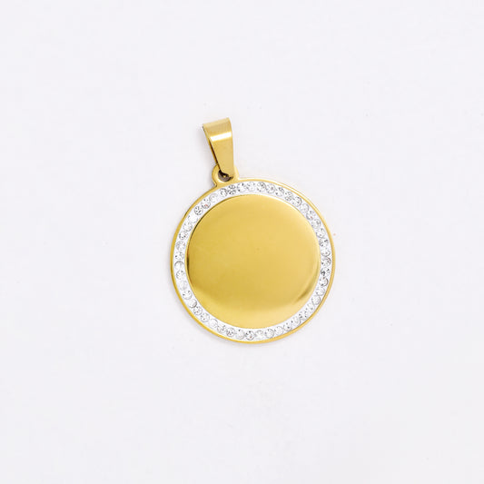 SSYP6455 - St Steel 25mm round crystal disk pendant