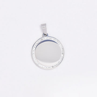 SSYP6455 - St Steel 25mm round crystal disk pendant