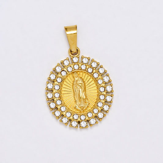 SSYP6856 - Steel 22mm x 20mm Mother Mary CZ pendant