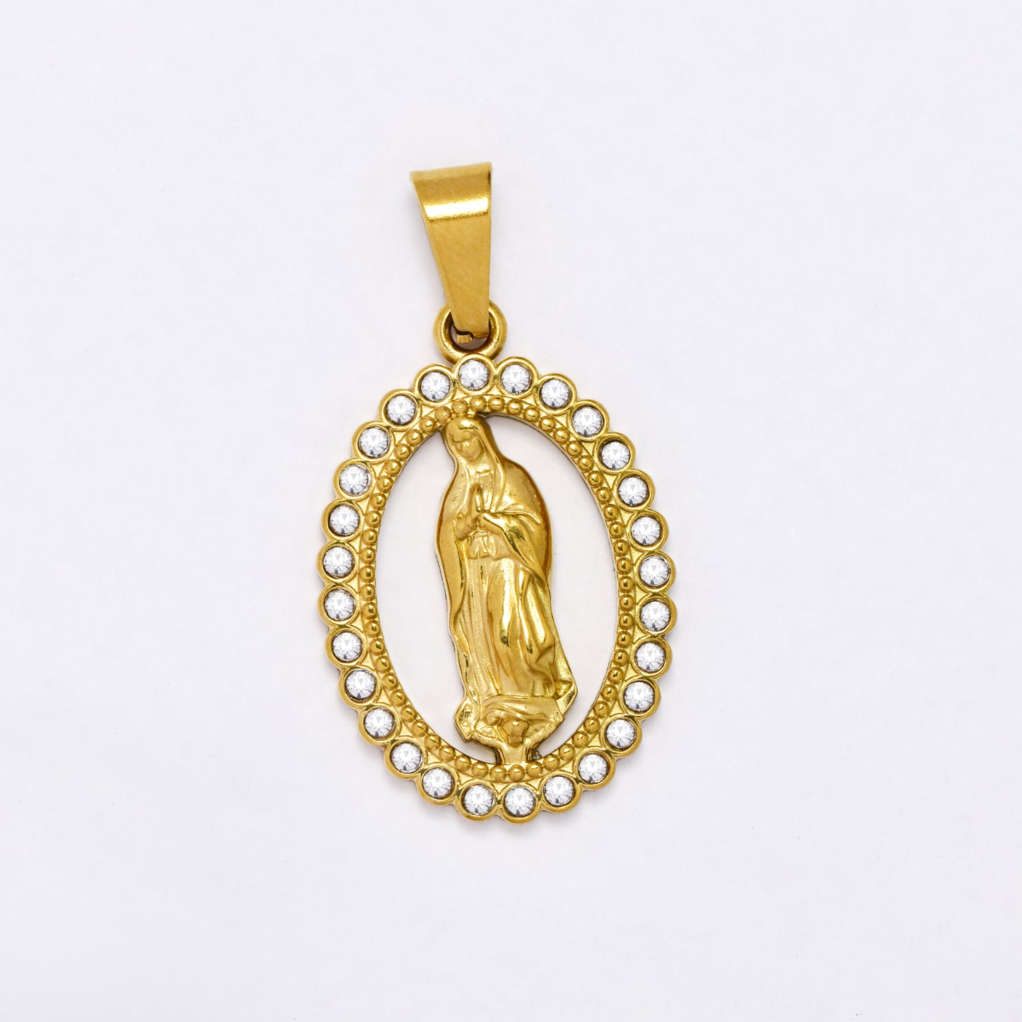 SSYP6857 - Steel 22mm x 17mm cutout Mother Mary CZ pendant