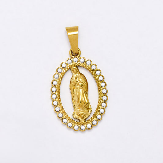 SSYP6857 - Steel 22mm x 17mm cutout Mother Mary CZ pendant