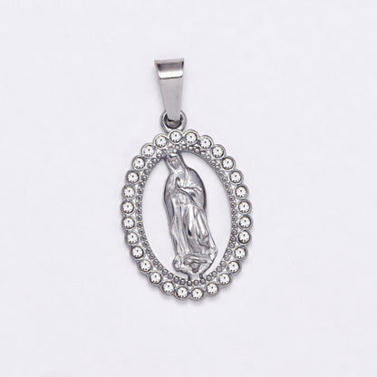 SSYP6857 - Steel 22mm x 17mm cutout Mother Mary CZ pendant