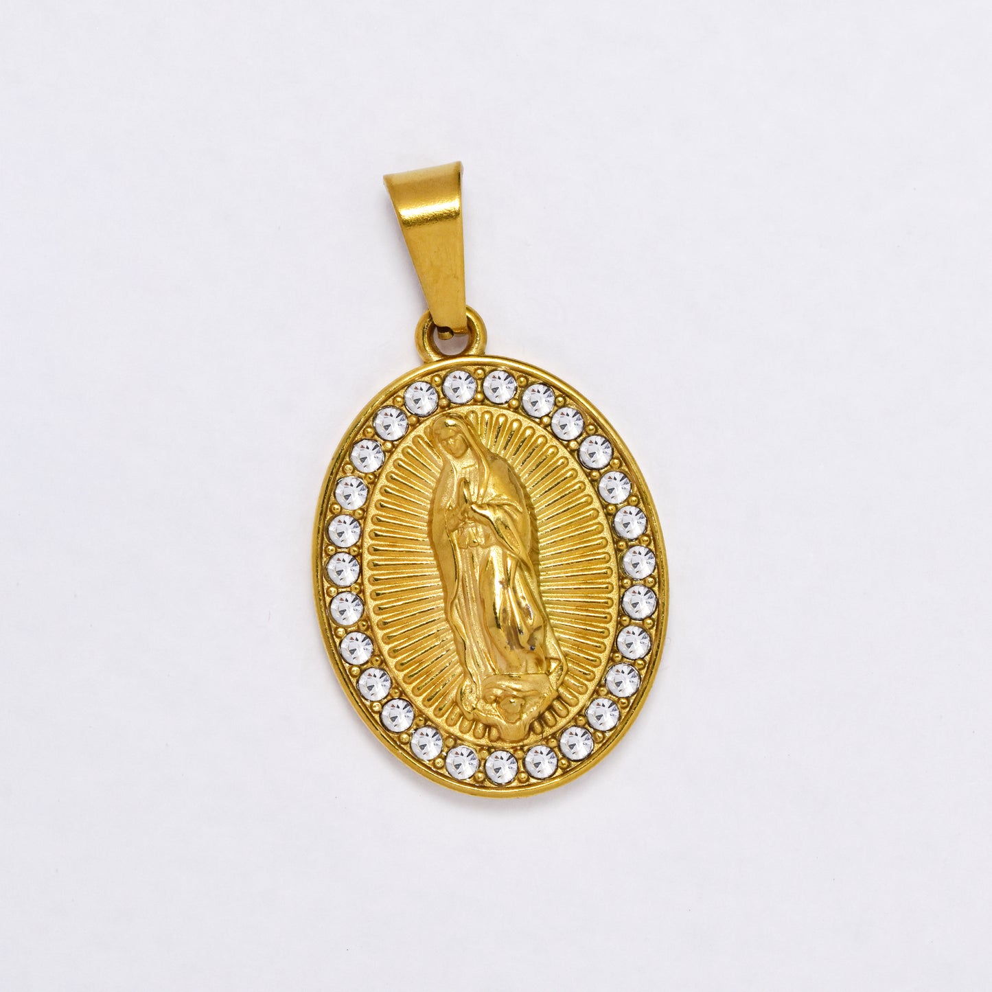 SSYP6858 - Steel 22mm x 17mm Mother Mary CZ pendant