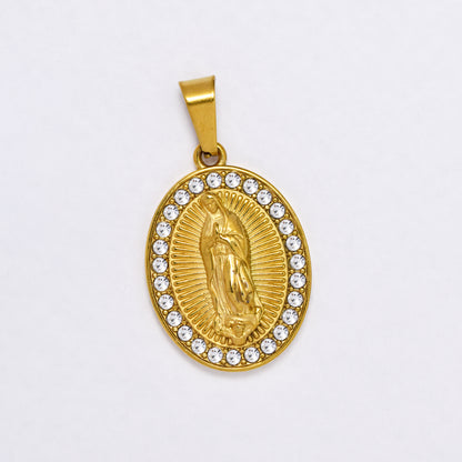 SSYP6858 - Steel 22mm x 17mm Mother Mary CZ pendant